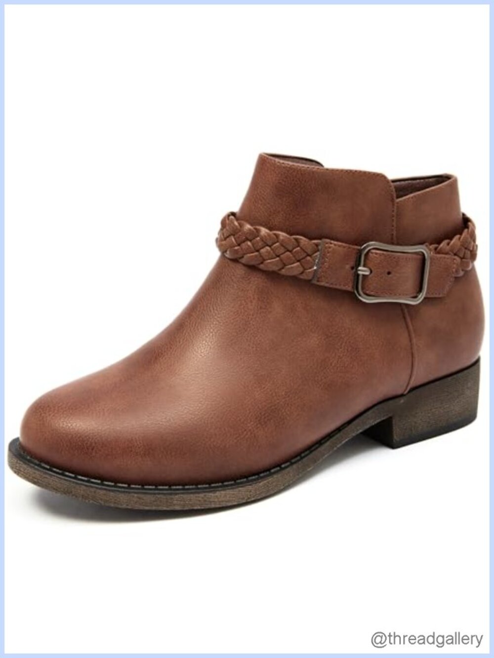 Women's Low Heel Ankle Boots Faux Leather Zip Booties Comfortable Casual